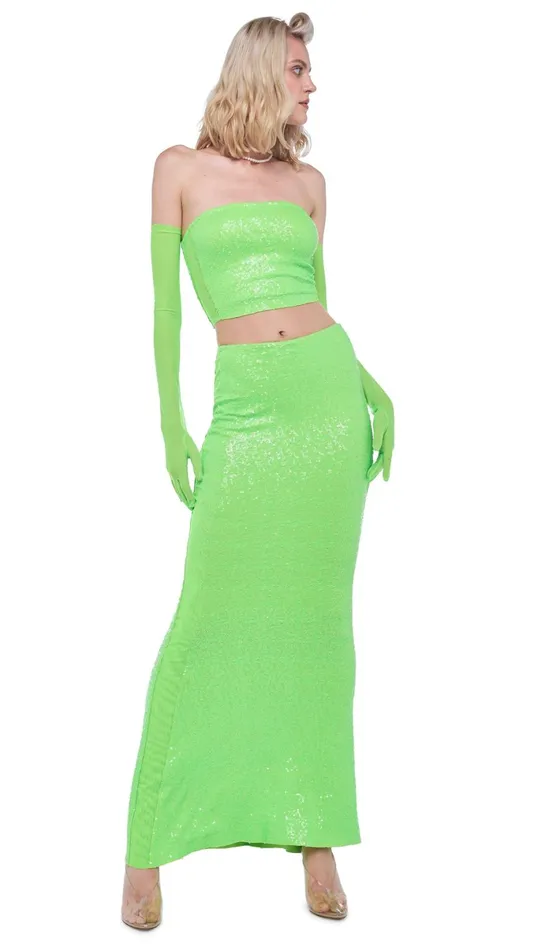 Norma Kamali Bottoms SEQUIN OBIE SKIRT W MESH SIDES Neon Green 8211 Clothing Norma Kamali Bottoms SEQUIN OBIE SKIRT W MESH SIDES Neon Green 8211 Clothing