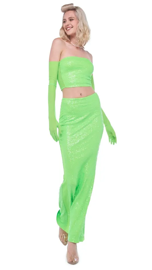 Norma Kamali Bottoms SEQUIN OBIE SKIRT W MESH SIDES Neon Green 8211 Clothing Norma Kamali Bottoms SEQUIN OBIE SKIRT W MESH SIDES Neon Green 8211 Clothing
