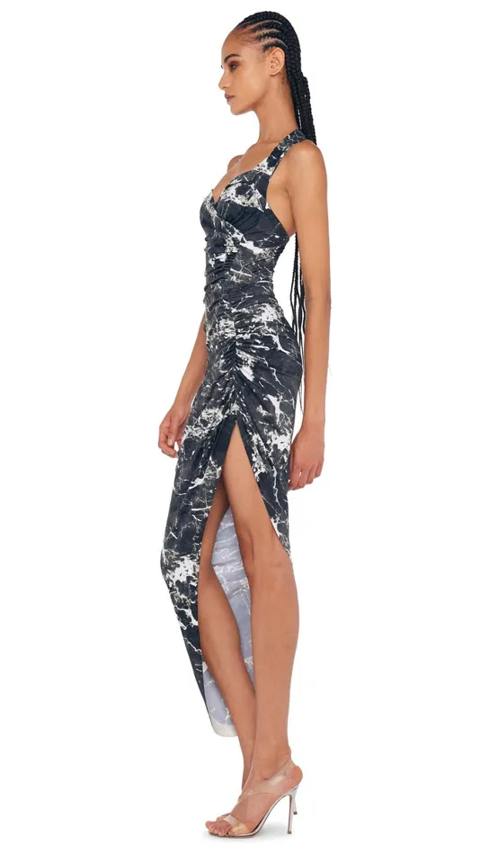 Norma Kamali Dresses CAYLA SIDE DRAPE GOWN Black Marble 8211 Clothing