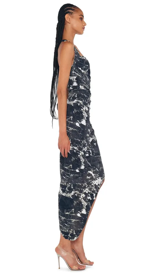 Norma Kamali Dresses CAYLA SIDE DRAPE GOWN Black Marble 8211 Clothing