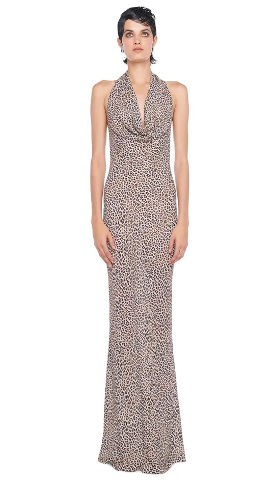 Norma Kamali Dresses HALTER DRAPE BIAS GOWN Bb Leopard 8211 Clothing