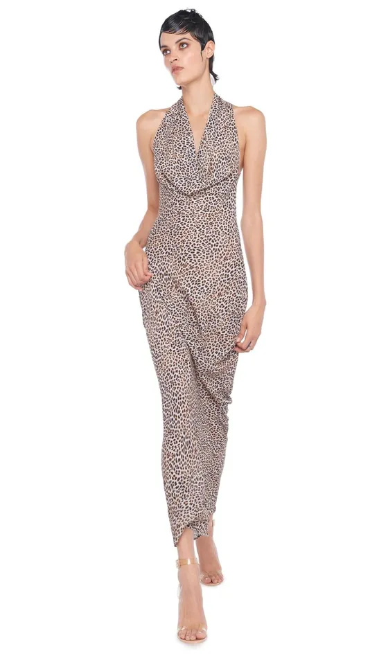Norma Kamali Dresses HALTER DRAPE BIAS GOWN Bb Leopard 8211 Clothing