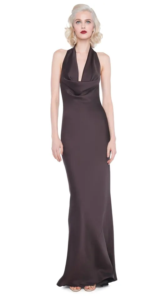 Norma Kamali Dresses HALTER DRAPE BIAS GOWN Chocolate 8211 Clothing