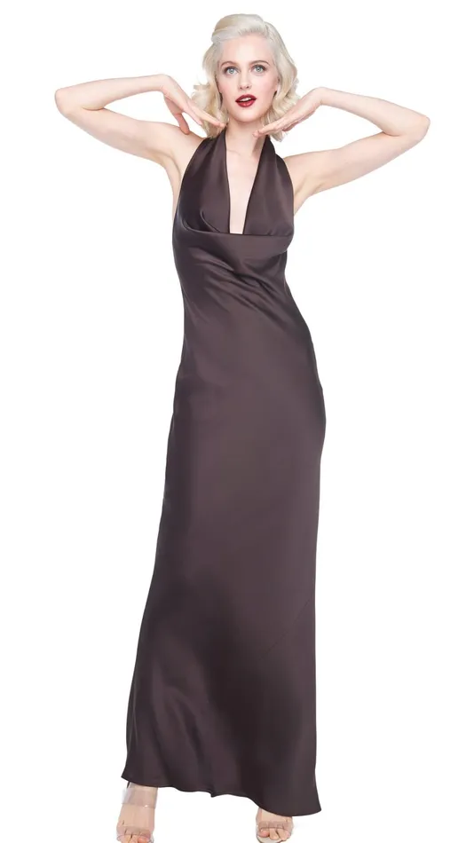 Norma Kamali Dresses HALTER DRAPE BIAS GOWN Chocolate 8211 Clothing