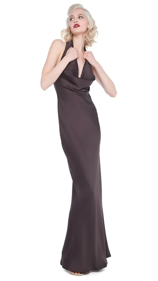 Norma Kamali Dresses HALTER DRAPE BIAS GOWN Chocolate 8211 Clothing