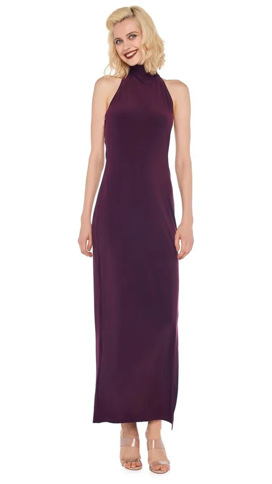 Norma Kamali Dresses HALTER TURTLE SIDE SLIT GOWN Plum 8211 Clothing