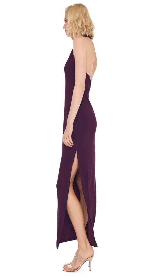 Norma Kamali Dresses HALTER TURTLE SIDE SLIT GOWN Plum 8211 Clothing