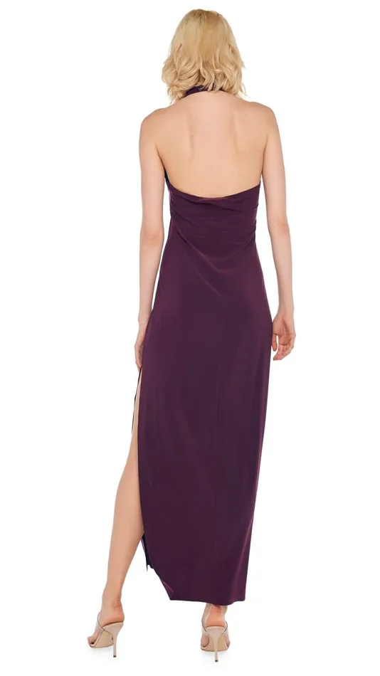 Norma Kamali Dresses HALTER TURTLE SIDE SLIT GOWN Plum 8211 Clothing