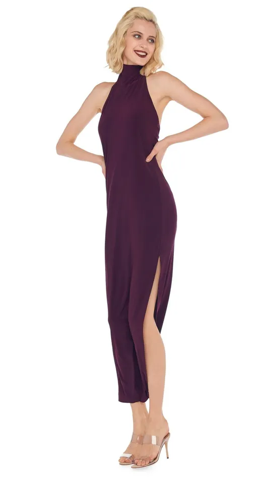 Norma Kamali Dresses HALTER TURTLE SIDE SLIT GOWN Plum 8211 Clothing