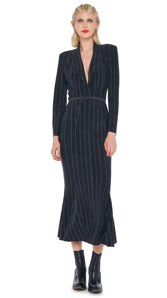 Norma Kamali Dresses SINGLE BREASTED FISHTAIL DRESS Woven Pinstripe 8211 Clothing Norma Kamali Dresses SINGLE BREASTED FISHTAIL DRESS Woven Pinstripe 8211 Clothing