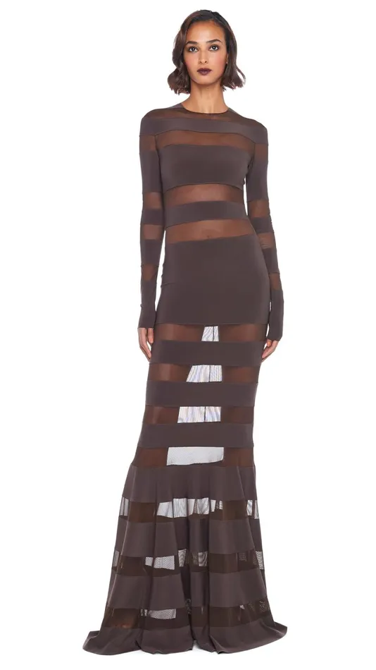 Norma Kamali Dresses SPLICED DRESS FISHTAIL GOWN Chocolatechocolate Mesh 8211 Clothing Norma Kamali Dresses SPLICED DRESS FISHTAIL GOWN Chocolatechocolate Mesh 8211 Clothing