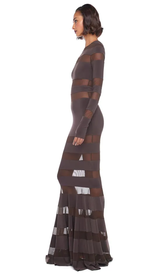 Norma Kamali Dresses SPLICED DRESS FISHTAIL GOWN Chocolatechocolate Mesh 8211 Clothing Norma Kamali Dresses SPLICED DRESS FISHTAIL GOWN Chocolatechocolate Mesh 8211 Clothing