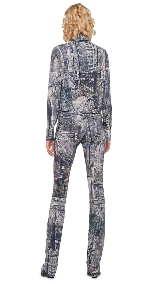 Norma Kamali Tops NK SHIRT W COLLAR STAND Blacknavy Denim Print 8211 Clothing Norma Kamali Tops NK SHIRT W COLLAR STAND Blacknavy Denim Print 8211 Clothing