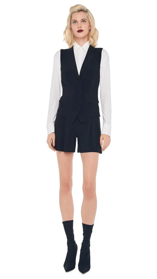 Norma Kamali Wardrobe ELEPHANT PLEAT SHORT With VEST WITH LAPEL 8211 Clothing Norma Kamali Wardrobe ELEPHANT PLEAT SHORT With VEST WITH LAPEL 8211 Clothing
