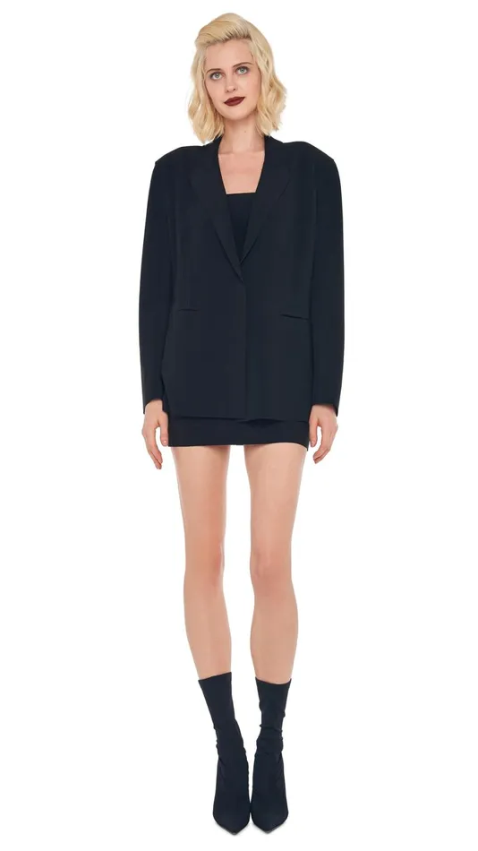 Norma Kamali Wardrobe STRAPLESS PICKLEBALL MINI DRESS With EASY FIT SINGLE BREASTED JACKET 8211 Clothing