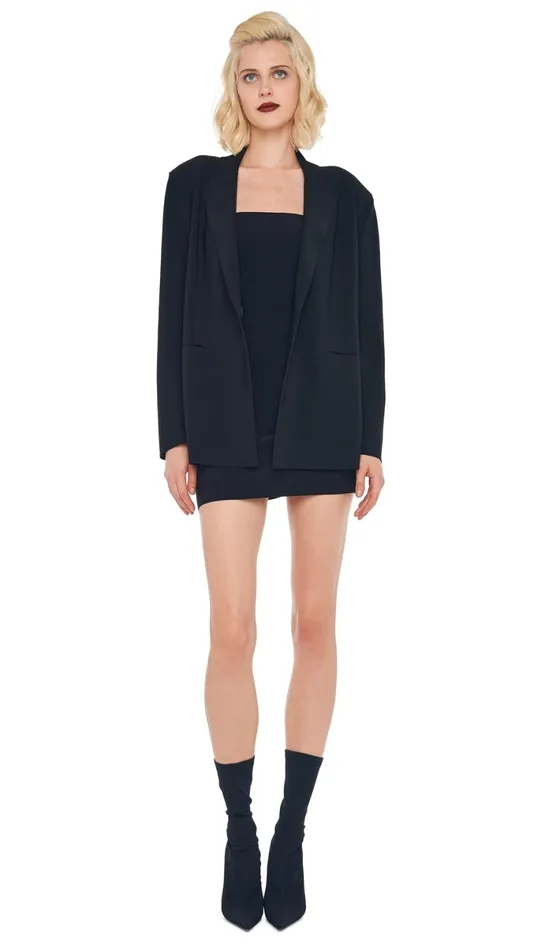 Norma Kamali Wardrobe STRAPLESS PICKLEBALL MINI DRESS With EASY FIT SINGLE BREASTED JACKET 8211 Clothing Norma Kamali Wardrobe STRAPLESS PICKLEBALL MINI DRESS With EASY FIT SINGLE BREASTED JACKET 8211 Clothing