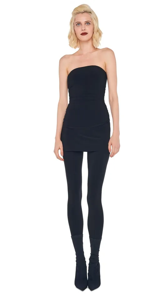 Norma Kamali Wardrobe STRAPLESS PICKLEBALL MINI DRESS With LEGGING W FOOTIE WO WAISTBAND 8211 Clothing
