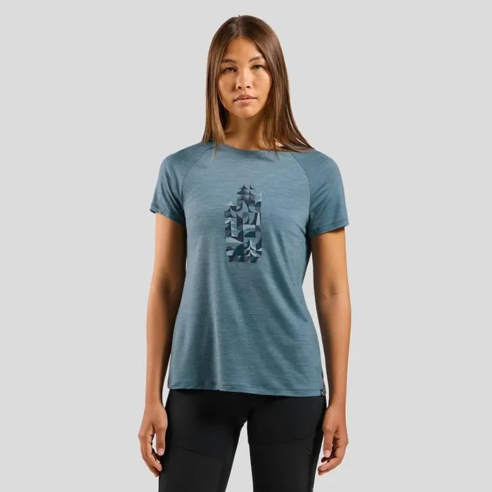 Odlo Tshirts and Polos The Merino Blend 130 Print TShirt Provincial Blue Melange 8211 Women Odlo Tshirts and Polos The Merino Blend 130 Print TShirt Provincial Blue Melange 8211 Women