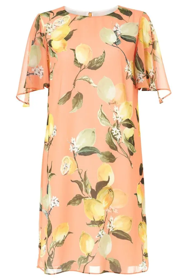 Orange Lemon Print Angel Sleeve Chiffon Dress Women Roman Dresses