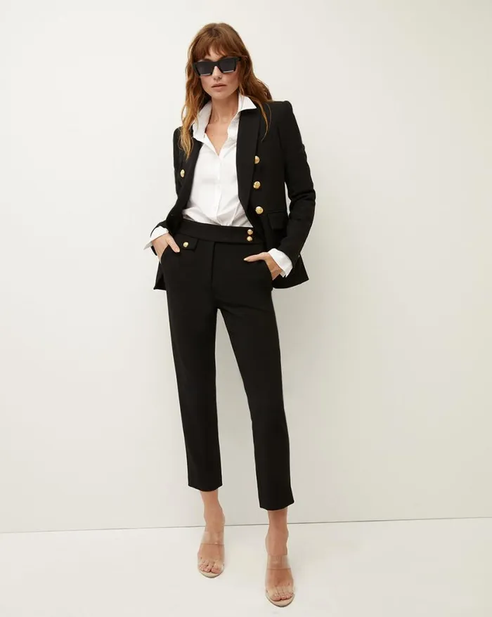 Pants Shop Veronica Beard Renzo Pant Black With Gold Buttons
