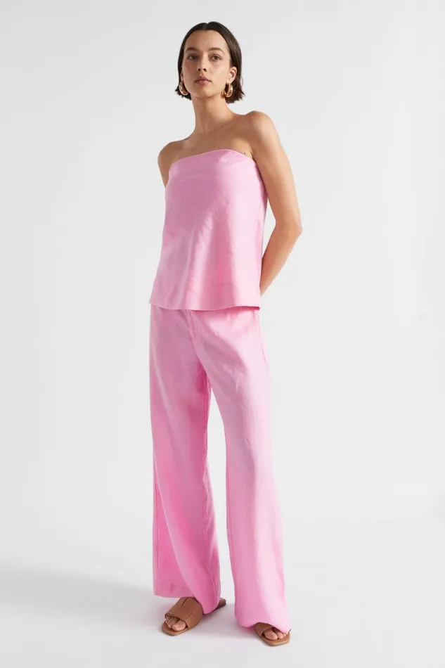 Pants Woman Seed Heritage Linen Pocket Front Pant Pink Gin