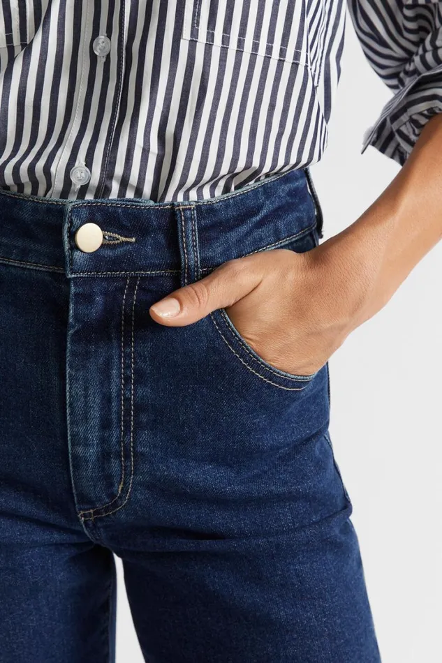Pants Woman Seed Heritage Slim Leg Long Jean Night Blue Denim