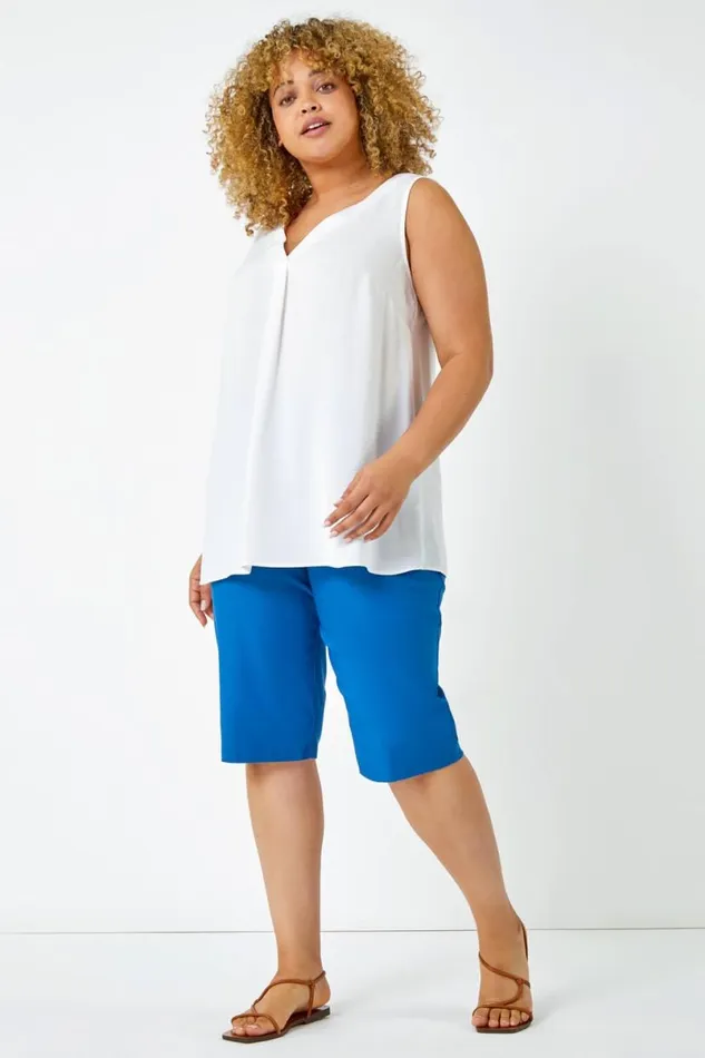 Petrol Blue Curve Knee Length Stretch Shorts Women Roman Coords
