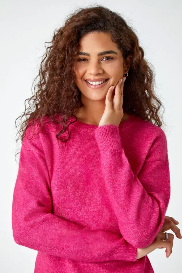 Pink Crew Neck Stretch Jumper Women Roman Knitwear
