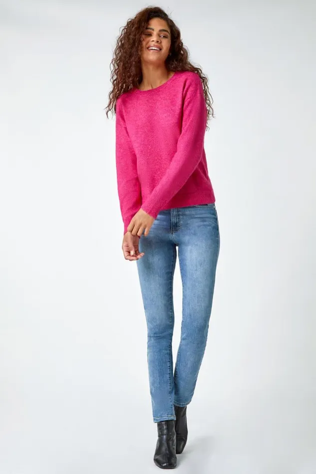 Pink Crew Neck Stretch Jumper Women Roman Knitwear