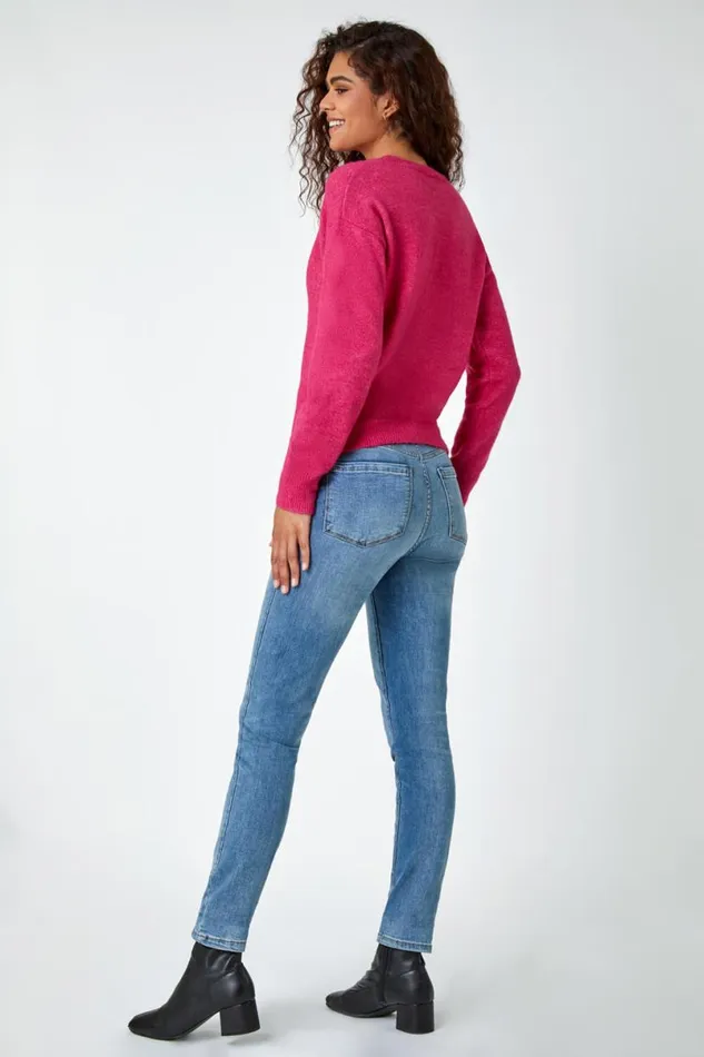 Pink Crew Neck Stretch Jumper Women Roman Knitwear