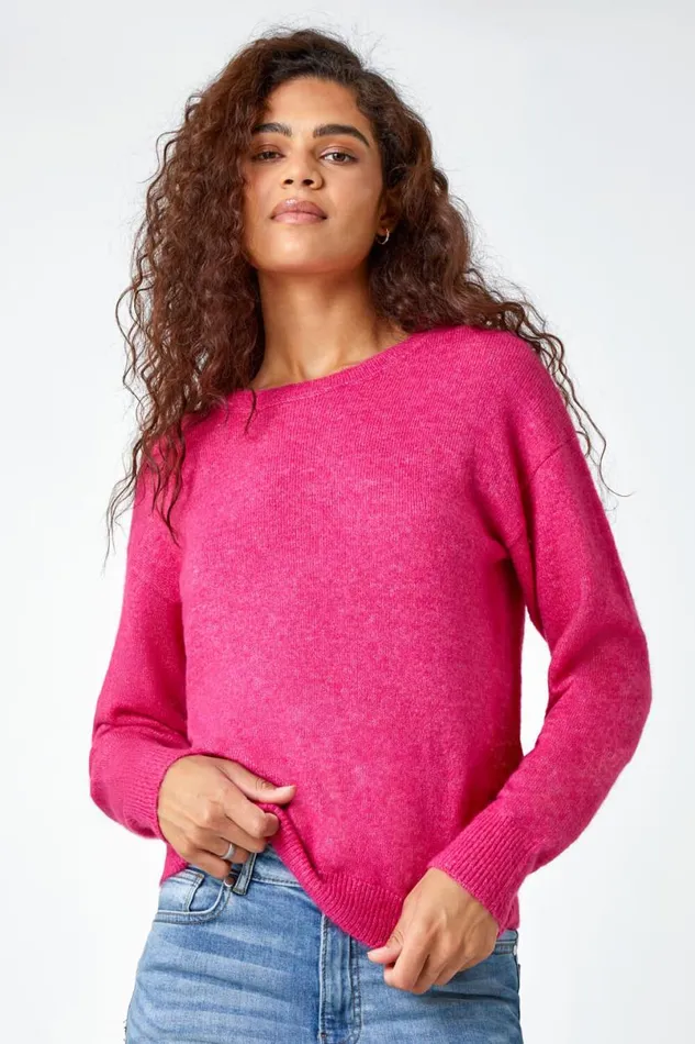 Pink Crew Neck Stretch Jumper Women Roman Knitwear