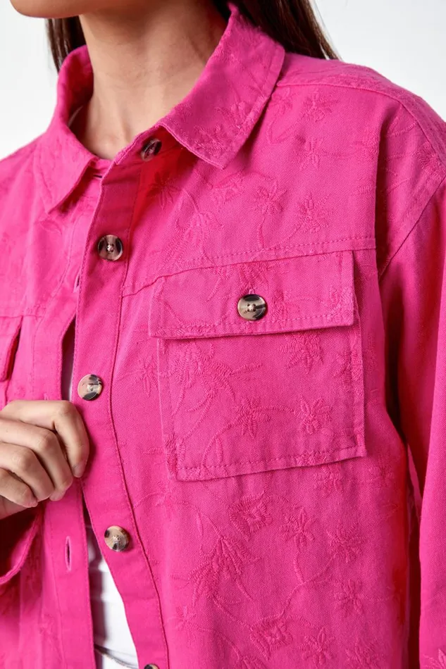 Pink Petite Cotton Broderie Pocket Jacket Women Roman Jackets