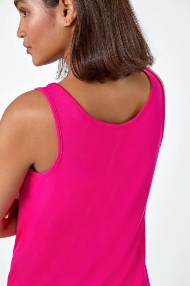 Pink Plain VNeck Stretch Jersey Vest Top Women Roman Tops