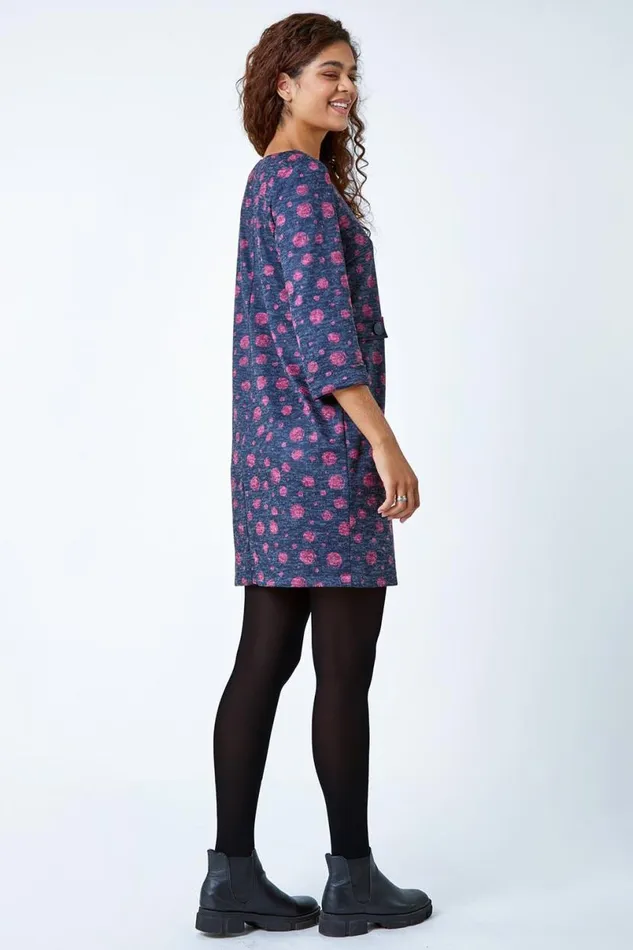 Pink Spot Print Shift Stretch Dress Women Roman Dresses