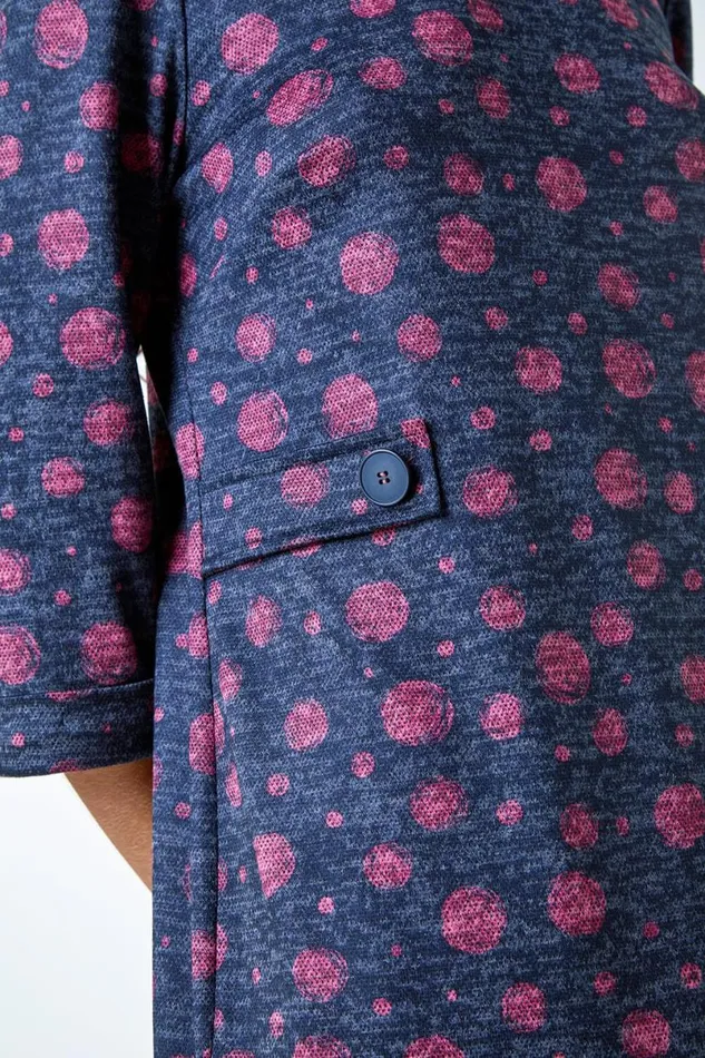 Pink Spot Print Shift Stretch Dress Women Roman Dresses