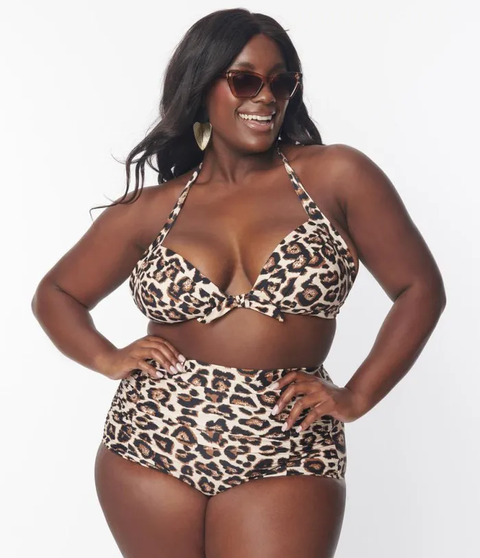 Plus Size Leopard Monroe High Waist Swim Bottom Plus Unique Vintage Two Piece Swim