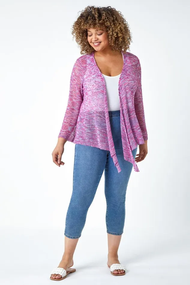 Purple Curve Knitted Waterfall Cardigan Women Roman Knitwear