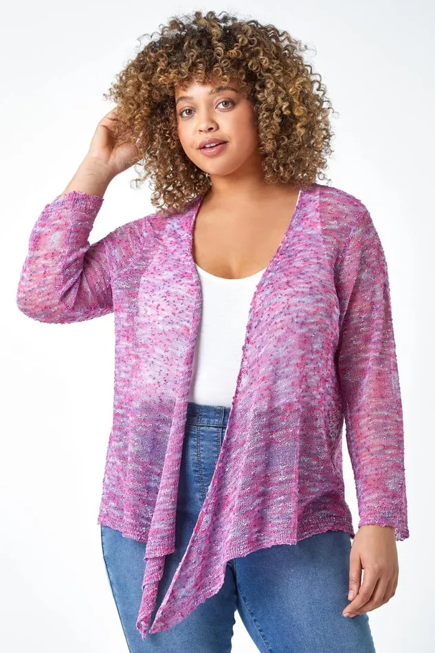 Purple Curve Knitted Waterfall Cardigan Women Roman Knitwear