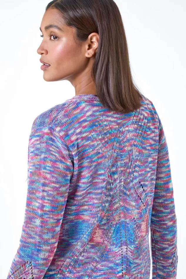 Purple Fringe Detail Waterfall Cardigan Women Roman Knitwear