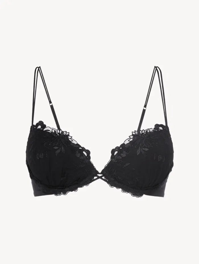 Pushup Bra In Black Lycra With Embroidered Tulle Lingerie La Perla Padded