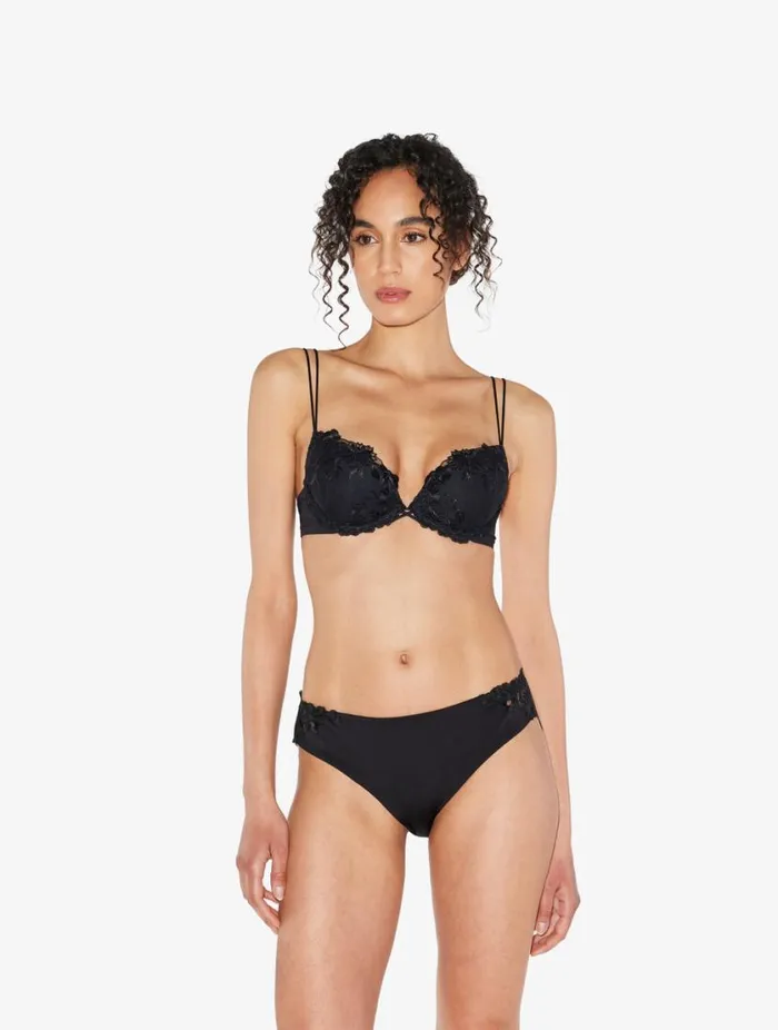 Pushup Bra In Black Lycra With Embroidered Tulle Lingerie La Perla Padded