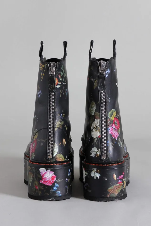 R13 Boots Women Double Stack Boot 8211 Black Floral