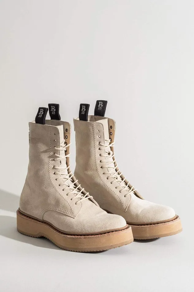 R13 Boots Women Single Stack Boot 8211 Khaki Suede