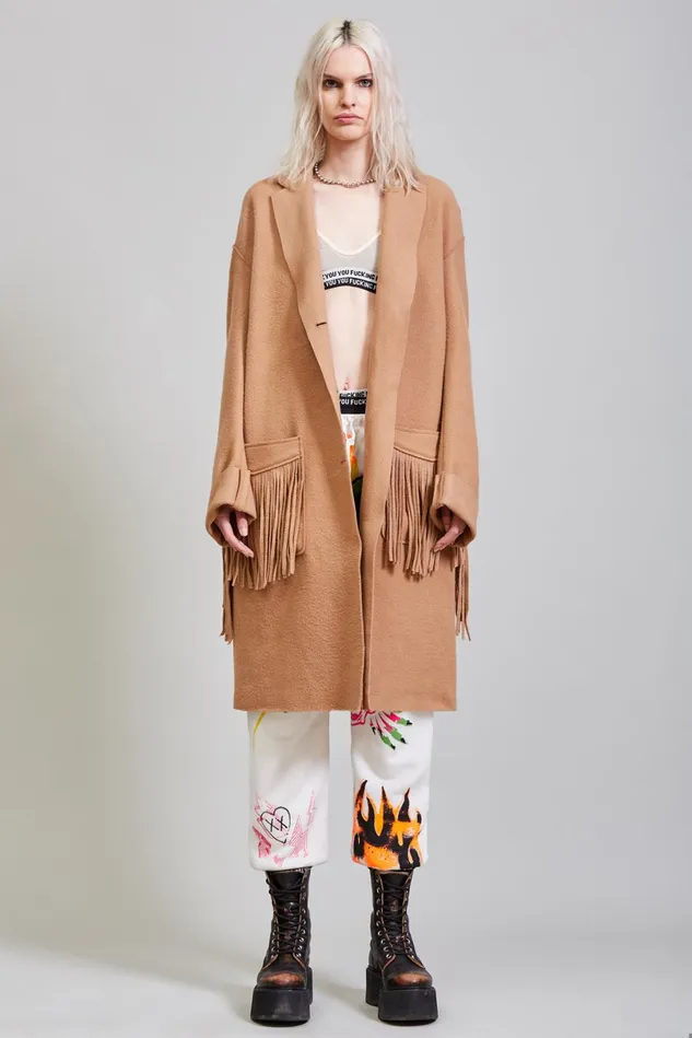 R13 Jackets and Coats Women Fringe Raw Cut Coat 8211 Camel R13 Jackets and Coats Women Fringe Raw Cut Coat 8211 Camel