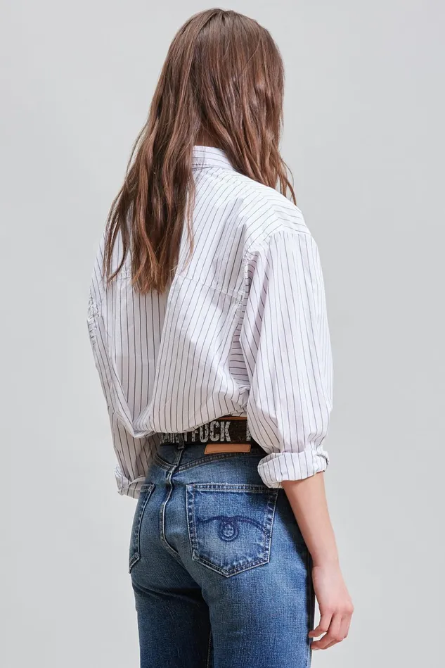R13 Tops Women Dolman Sleeve Shirt 8211 Royal Blue Wide Pinstripe