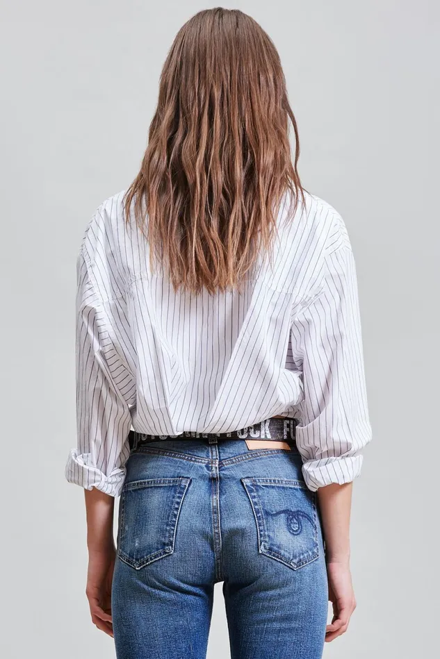 R13 Tops Women Dolman Sleeve Shirt 8211 Royal Blue Wide Pinstripe
