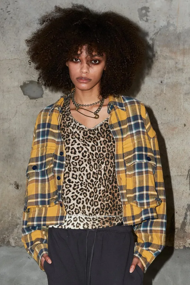 R13 Tops Women Oversized Cropped Shirt 8211 Yellow Plaid
