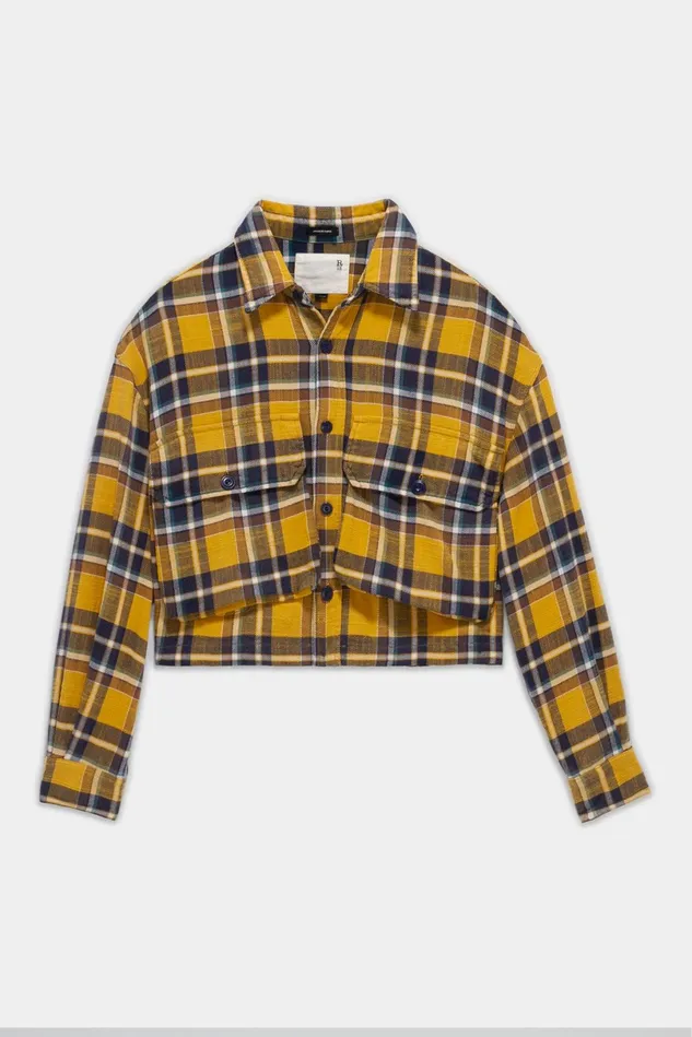 R13 Tops Women Oversized Cropped Shirt 8211 Yellow Plaid