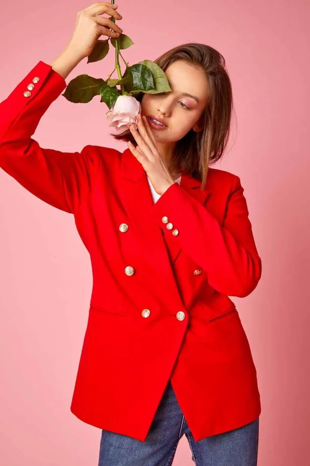 Red Double Breasted Smart Blazer Women Roman Occasionwear