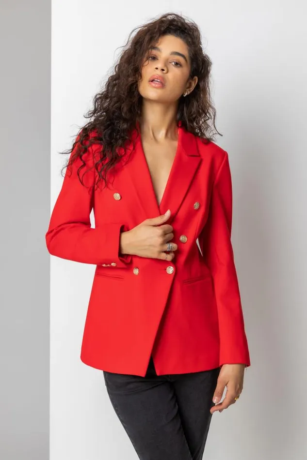 Red Double Breasted Smart Blazer Women Roman Occasionwear